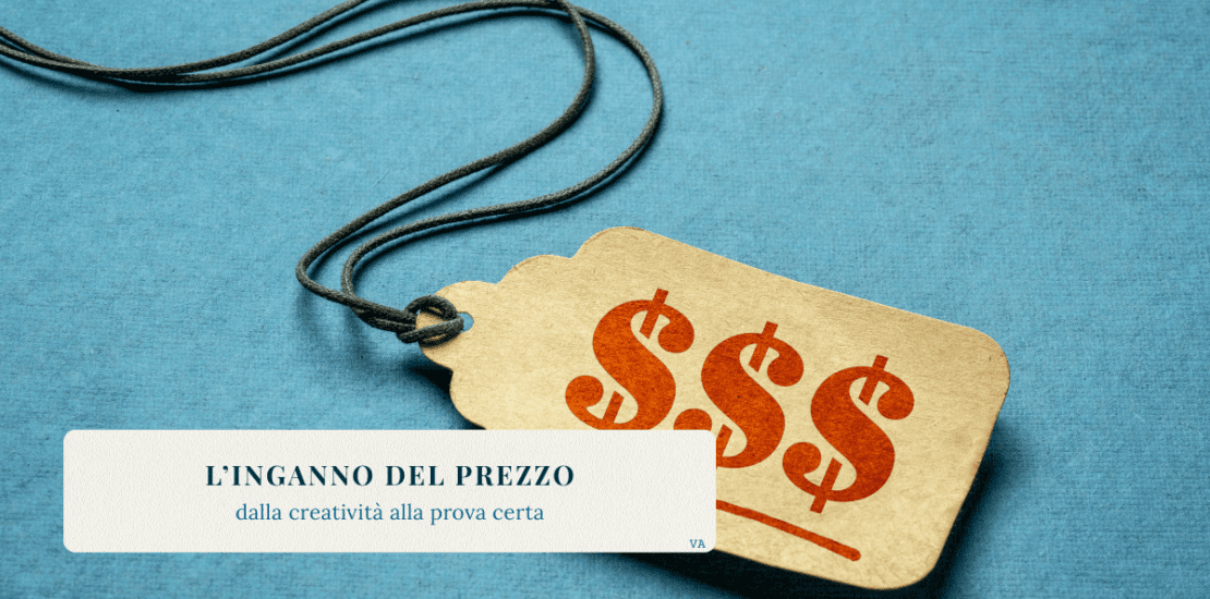 Cartellino del prezzo con simboli di valuta, a rappresentare il controllo giuridico delle promozioni e la verifica della correttezza dei claim commerciali.