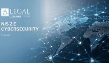 Rappresentazione digitale di una rete globale interconnessa su mappa del mondo, con nodi e flussi di dati, a illustrazione dei temi di cybersecurity, governance e compliance NIS 2.