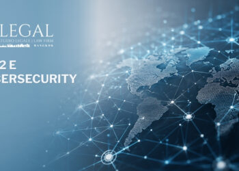 Rappresentazione digitale di una rete globale interconnessa su mappa del mondo, con nodi e flussi di dati, a illustrazione dei temi di cybersecurity, governance e compliance NIS 2.