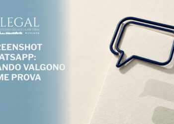 Copertina ALLEGAL: «Screenshot WhatsApp: quando valgono come prova», di F. Zappa. Una graffetta blu a forma di fumetto trattiene un foglio.