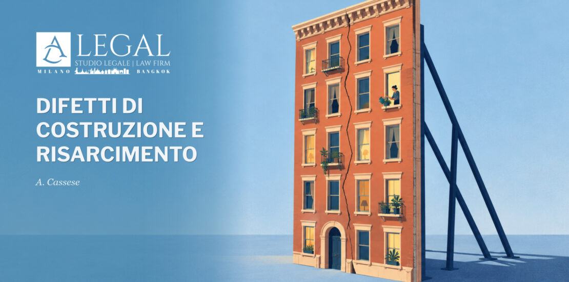 Copertina «Difetti di costruzione e risarcimento», di A. Cassese: facciata lesionata sorretta da puntelli, come una quinta teatrale.